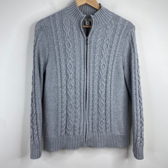 LL BEAN Cardigan LP Cable Knit Zip 100% Cotton Coastal Preppy Gorpcore Fisherman - Picture 1 of 10